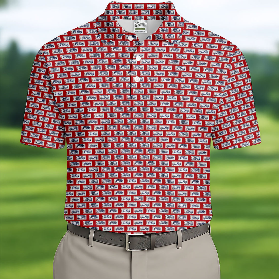 Red New York Assman Pattern Polo Shirt, Mens Golf Apparel, Hawaiian Golf Shirt, Printed Golf Shirts
