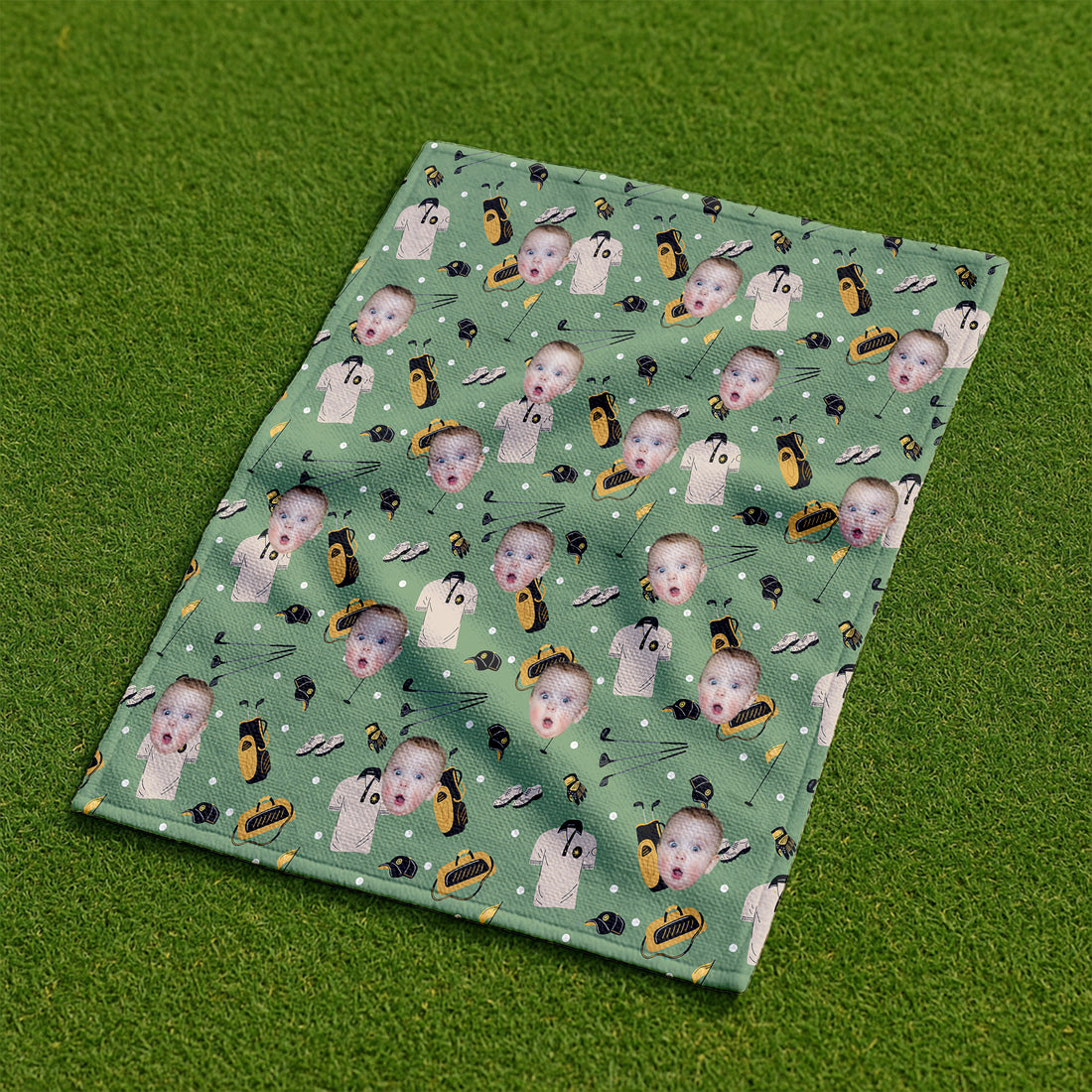 Custom Kid Face Microfiber Waffle Small Funny Golf Towel, Golf Rag, Christmas Golf Gift