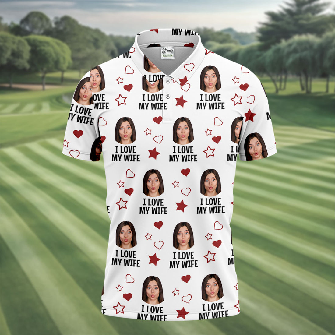 I Love My Wife Custom Face White Golf Shirt, Fun Golf Shirts For Men, Valentines Golf Gift, Polo Shirts For Men
