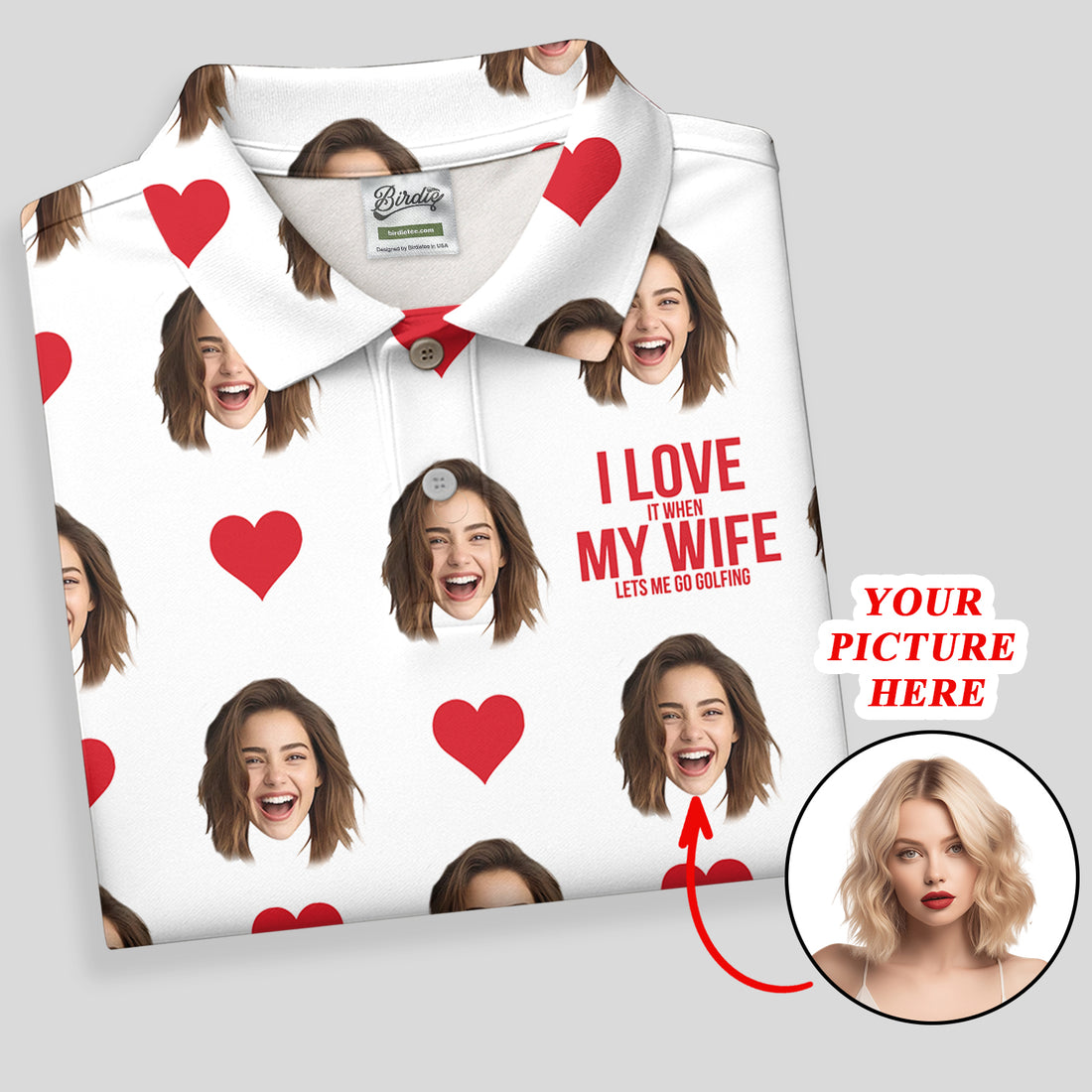 I Love It When My Wife Let Me Golfing Custom Photo White Golf Shirt, Valentines Golf Gift, Fun Golf Shirts For Men