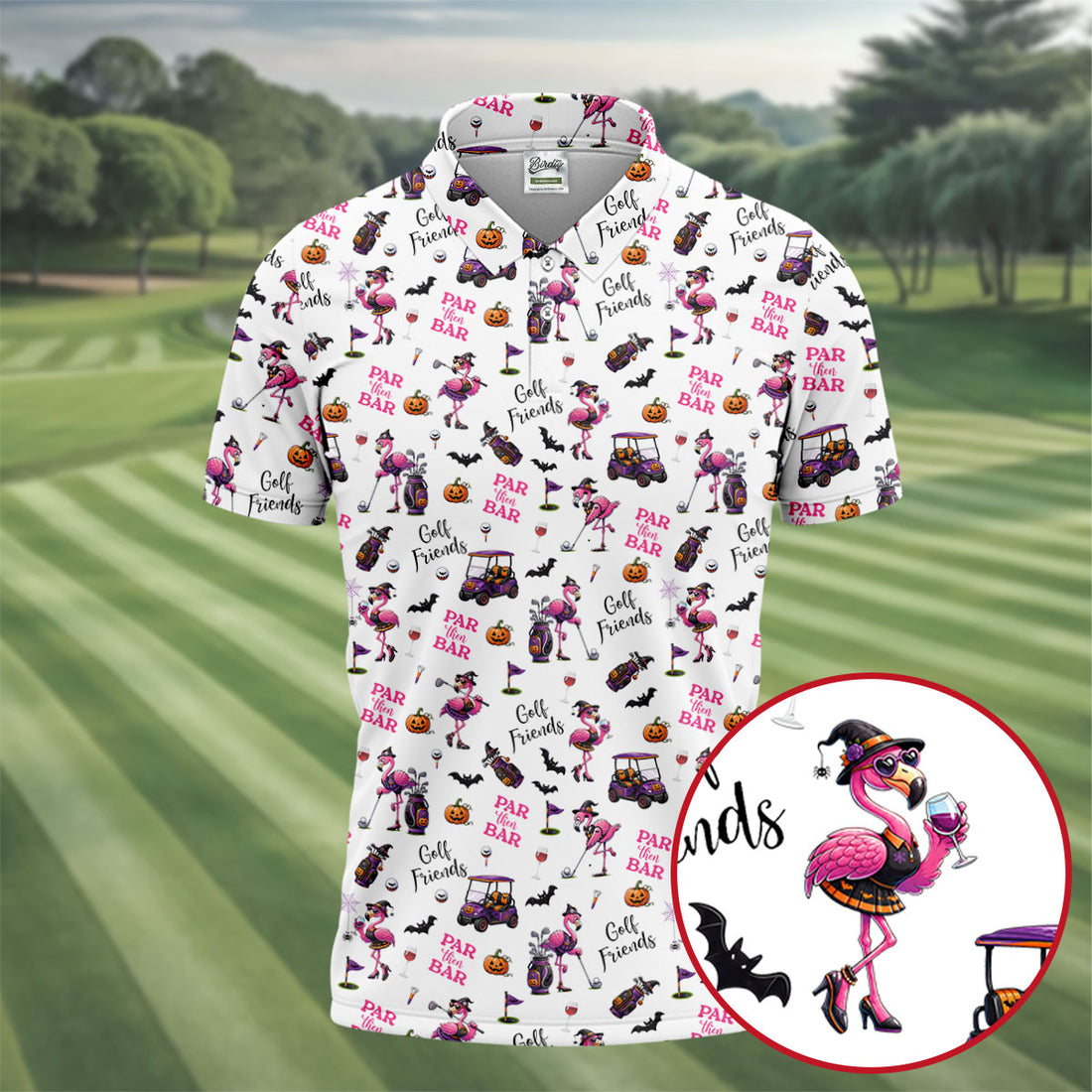 White Par Then Bar Flamingo Halloween Shirt, Mens Golf Apparel, Polo Shirts For Men