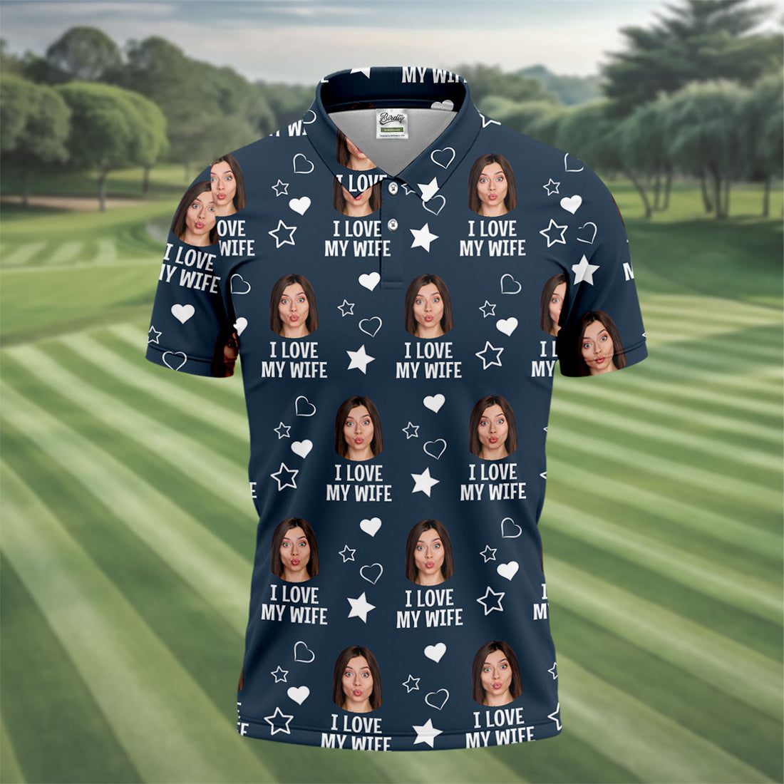 I Love My Wife Custom Face Navy Golf Shirt, Fun Golf Shirts For Men, Valentines Golf Gift, Polo Shirts For Men