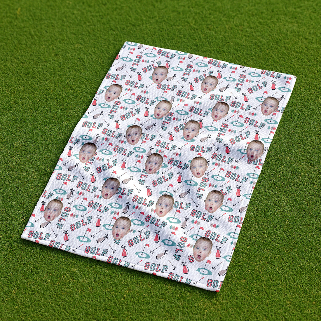 Custom Kid Face Microfiber Waffle Small Funny Golf Towel, Golf Rag, Fathers Day Golf Gifts