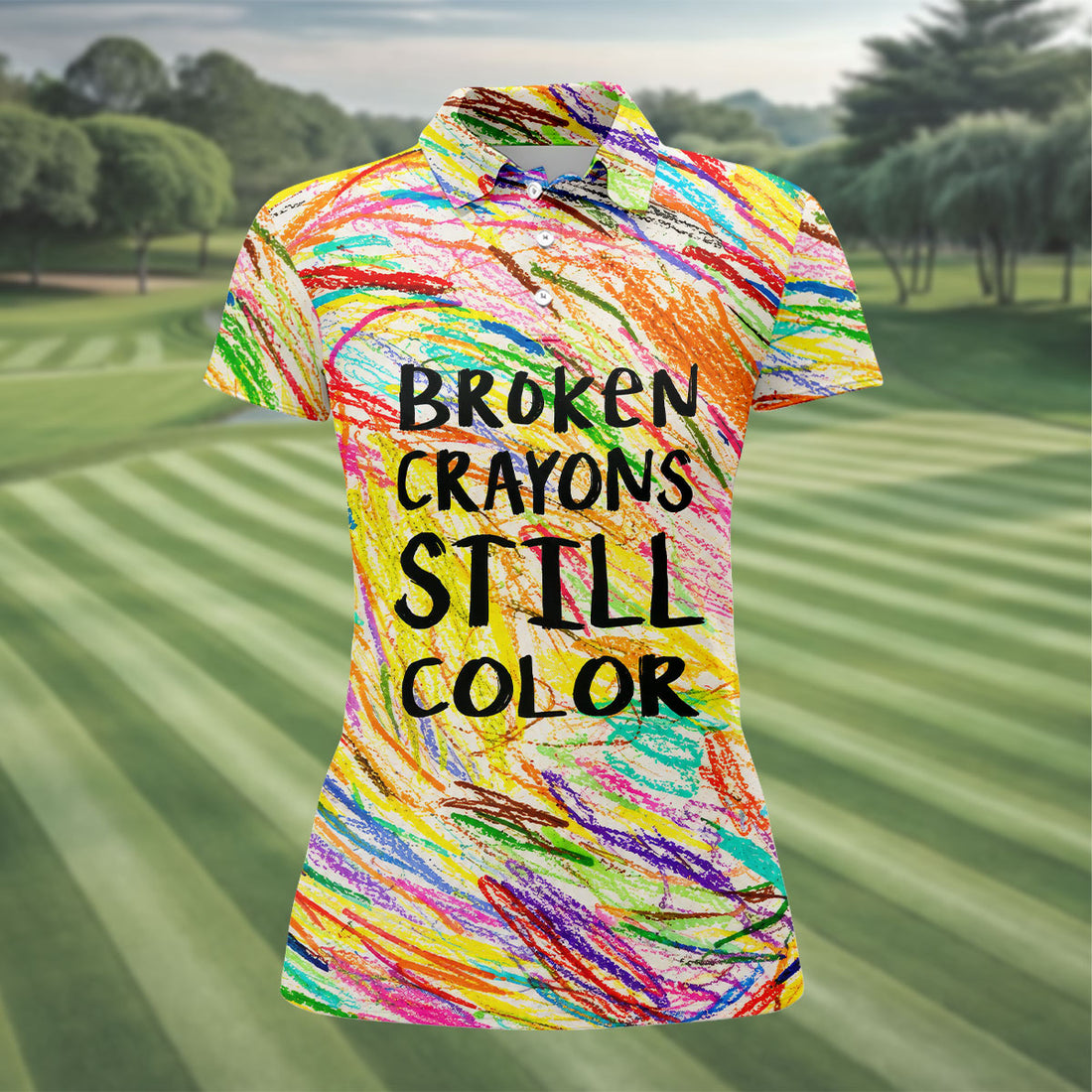 Broken Crayons Still Color Abstract Golf Polo Shirt, Womens Golf Tops, Ladies Golf Shirt