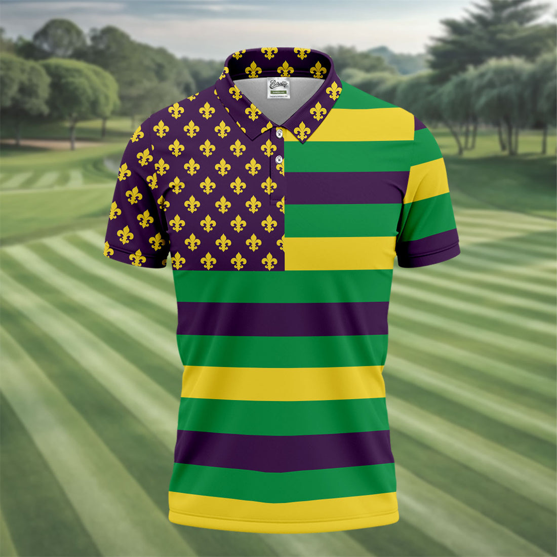 Mardi Gras Flags Fleur De Lis Purple Green Gold Golf Tops For Men, Polo Shirts For Men, Golf Shirts For Men