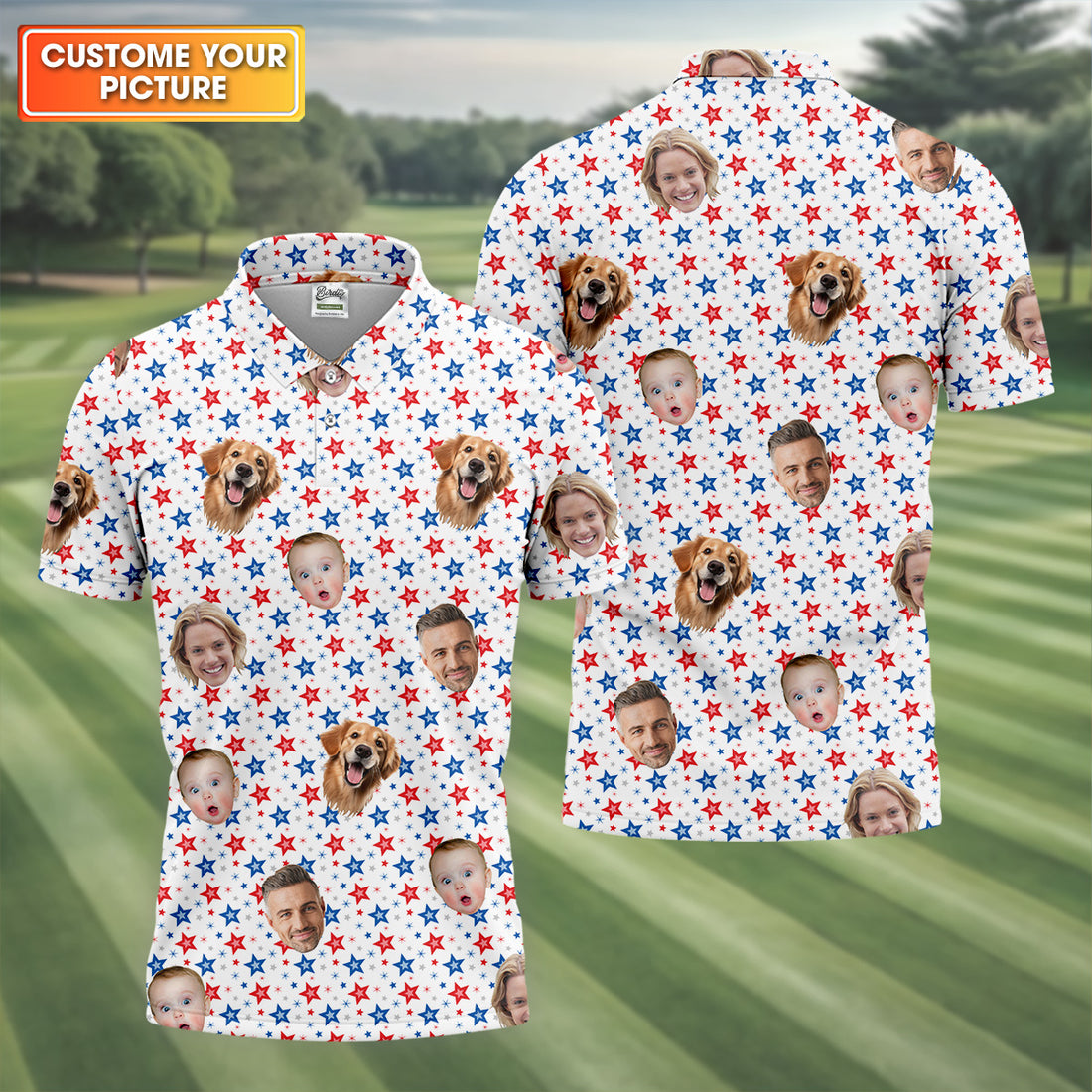 Funny 4th Of July Shirt, Custom Shirts With Faces, Men's Golf Polo Shirt, Patriotic Golf Polo Shirts