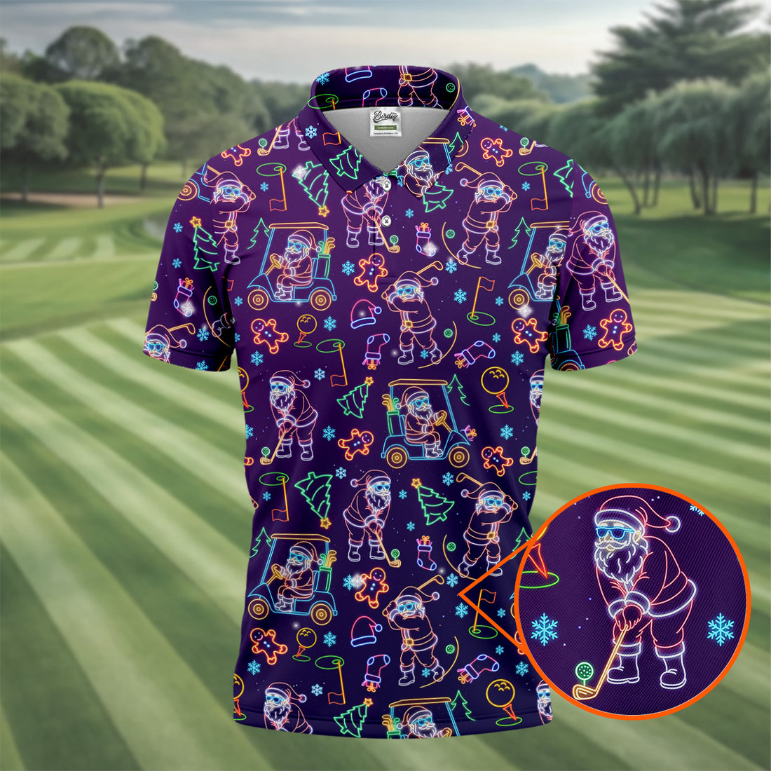 Christmas Neon Santa Golf Pose Men's Funny Golf Tops, Christmas Golf Shirt, Polo Shirts For Men
