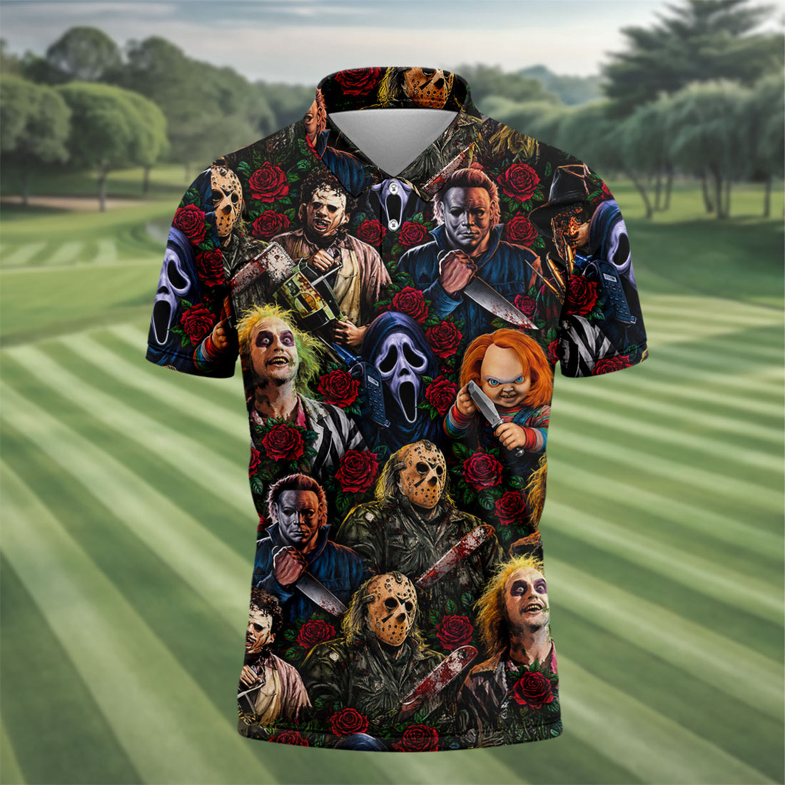 Classic Horror Characters The Red Rose Hawaiian Golf Shirt, Men's Golf Shirt, Polo Shirts For Men