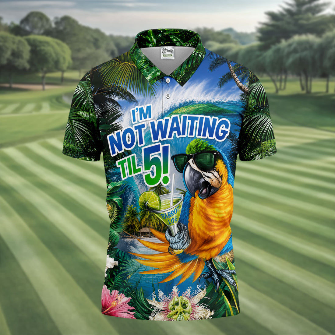 Parrot Life Not Waiting Til 5 Tropical Golf Shirt, Hawaiian Golf Shirt, Mens Golf Shirts, Golf Apparel For Men