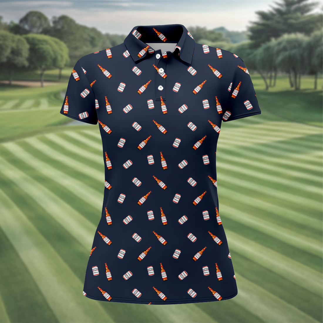 Puttweiser King Of Drive Golf And Beer Fun Women's Golf Shirts, Women's Golf Tops, Ladies Golf Shirt