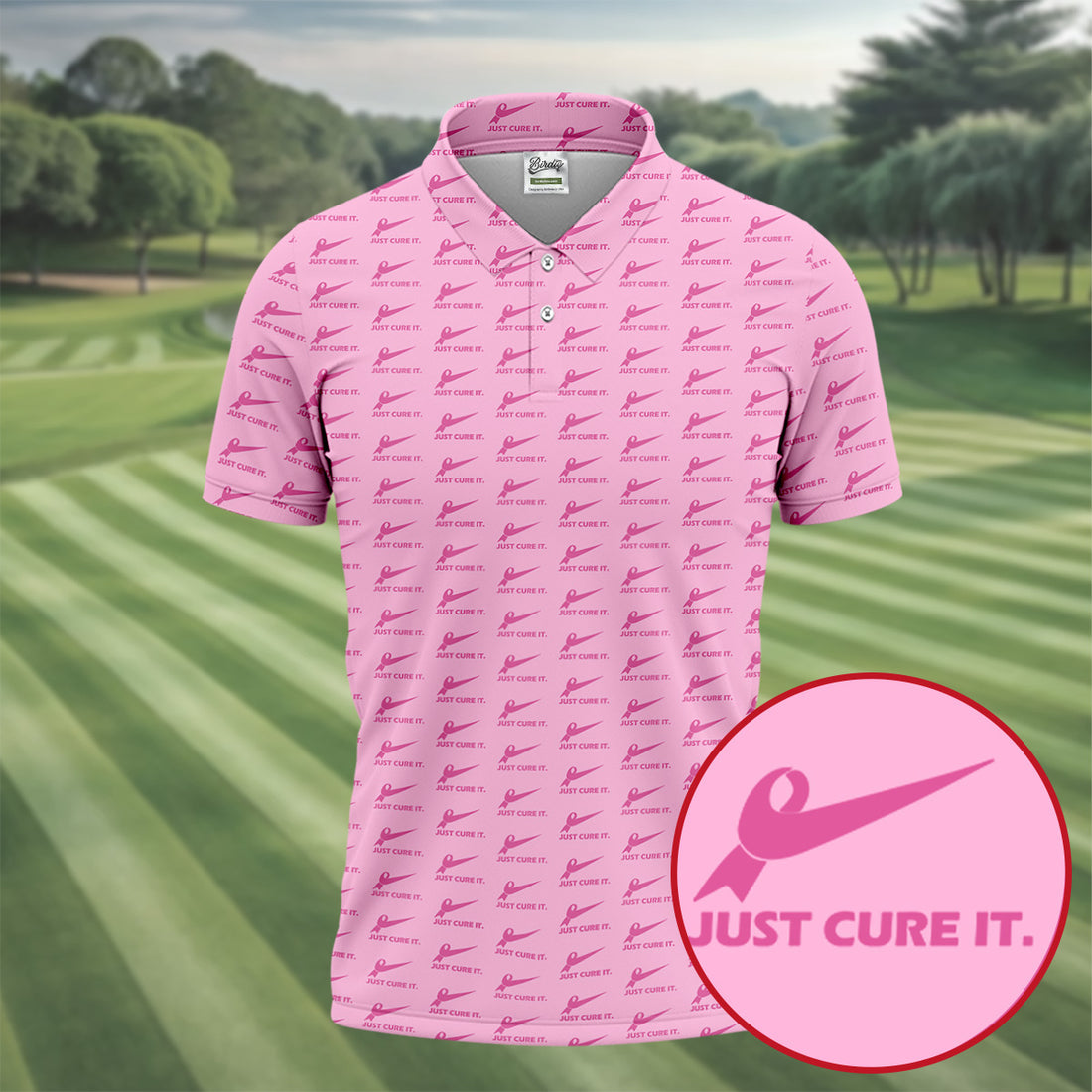 Just Cure It Pink Ribbon Breast Cancer Golf Shirt, Mens Golf Polo, Printed Golf Shirts