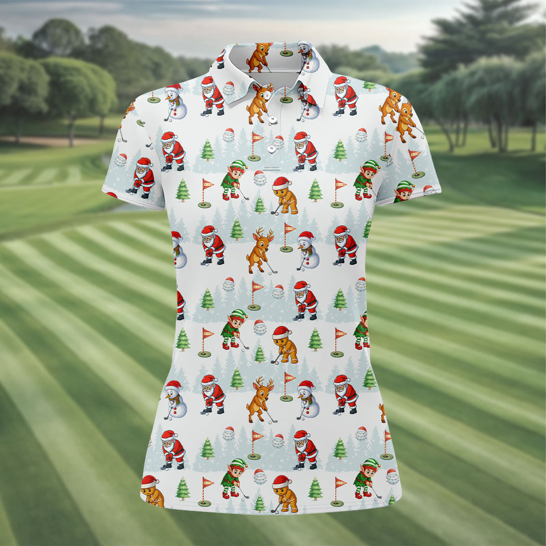 Classic Christmas Characters Fun Women's Golf Shirts, Cute Golf Outfit, Ladies Golf Tops, Christmas Golf Shirt