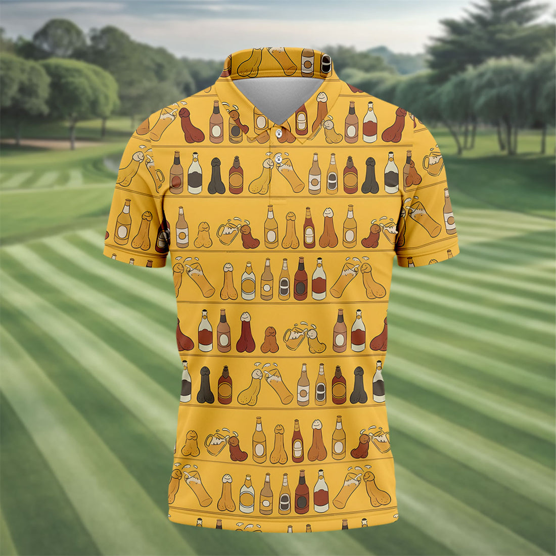 Funny Adult Party Bottle Pattern Golf Shirt, Polo Shirts For Men, Mens Golf Apparel