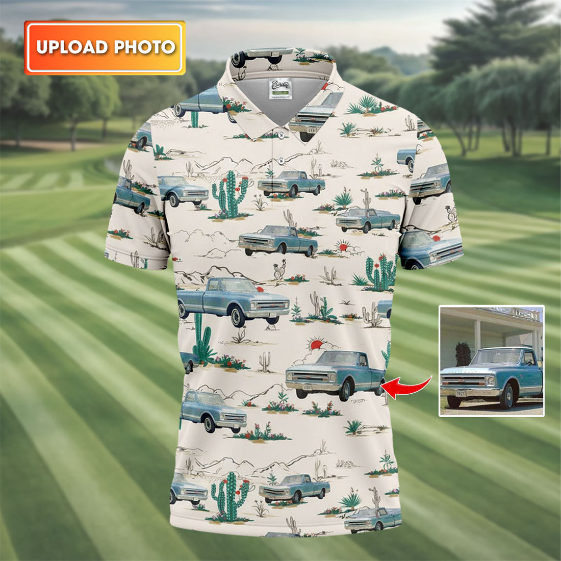 Personalized Truck Golf Shirt, Custom Vehicle Tropical Pattern, Golf Shirt For Men
