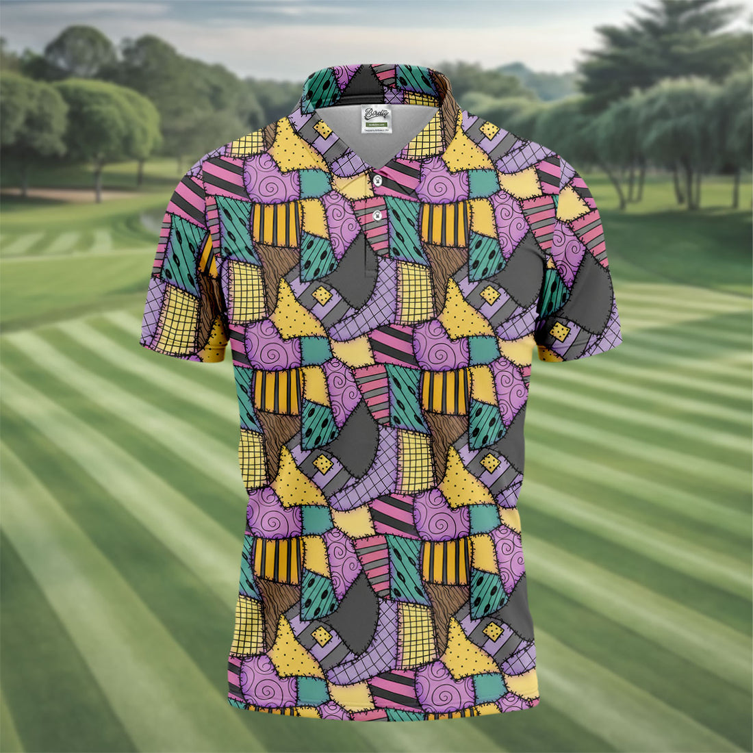 Halloween Patchwork Pattern Golf Polo Shirt, Men's Golf Shirt, Hawaiian Golf Shirt