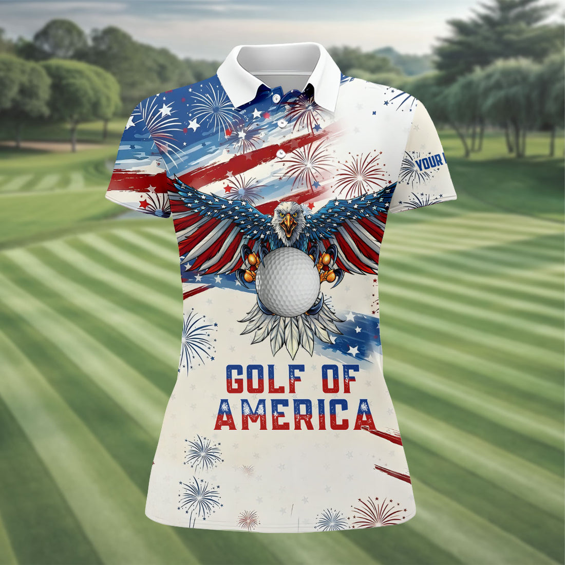 Golf Of America 250th Anniversary Red White Blue Brush Stripes Patriotic 4th Of July Golf Shirt For Women