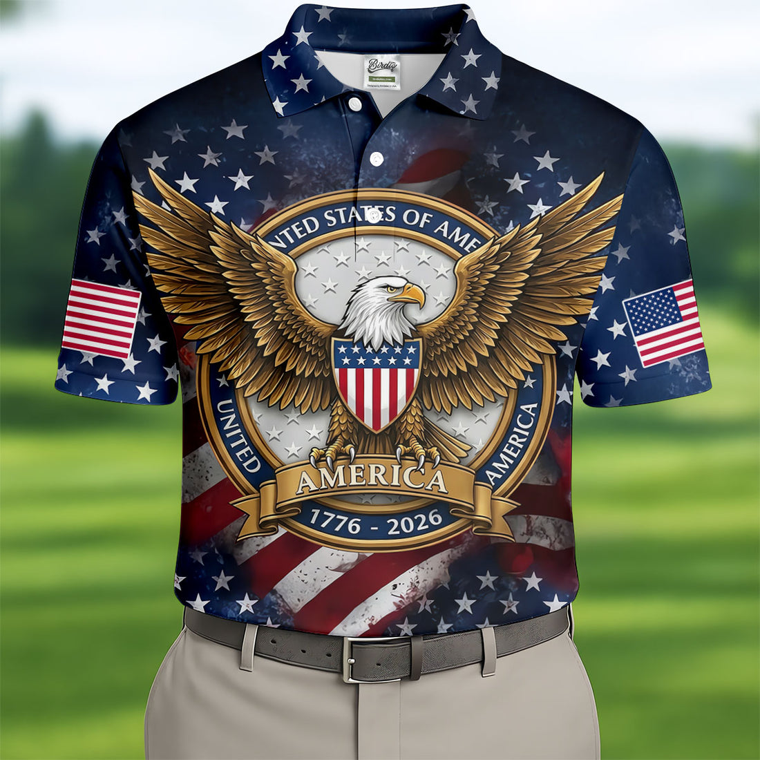 250th Anniversary USA Bald Eagle Distressed Golf Shirt, Patriotic 4th Of July Golf Shirts For Men