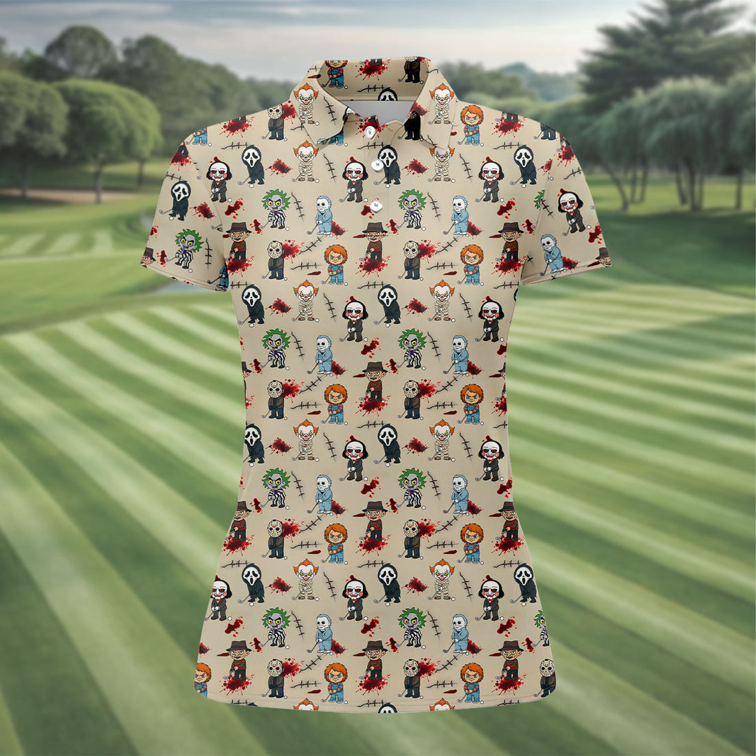 Cute Horror Character Halloween Polo Shirt, Womens Golf Polo, Ladies Golf Shirts