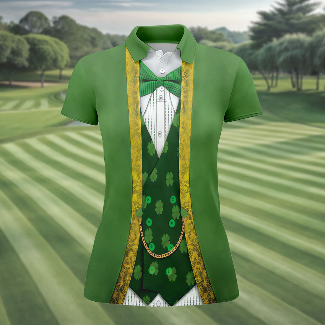 St Patrick's Day Leprechaun Costume Print Women's Golf Shirts, Ladies Golf Polos, Golf Shirt For Women