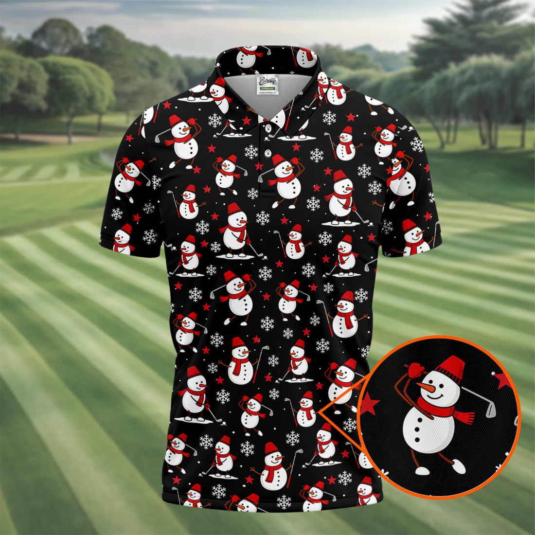 Cute Snowman Golf Pose Black Golf Shirt, Christmas Golf Shirt, Golf Shirts For Men, Golf Gift For Men