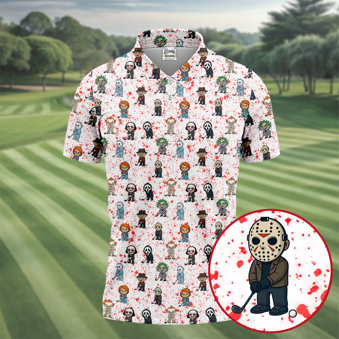 White Horror Character Golf Polo Shirt, Men's Golf Polo, Hawaiian Golf Shirt
