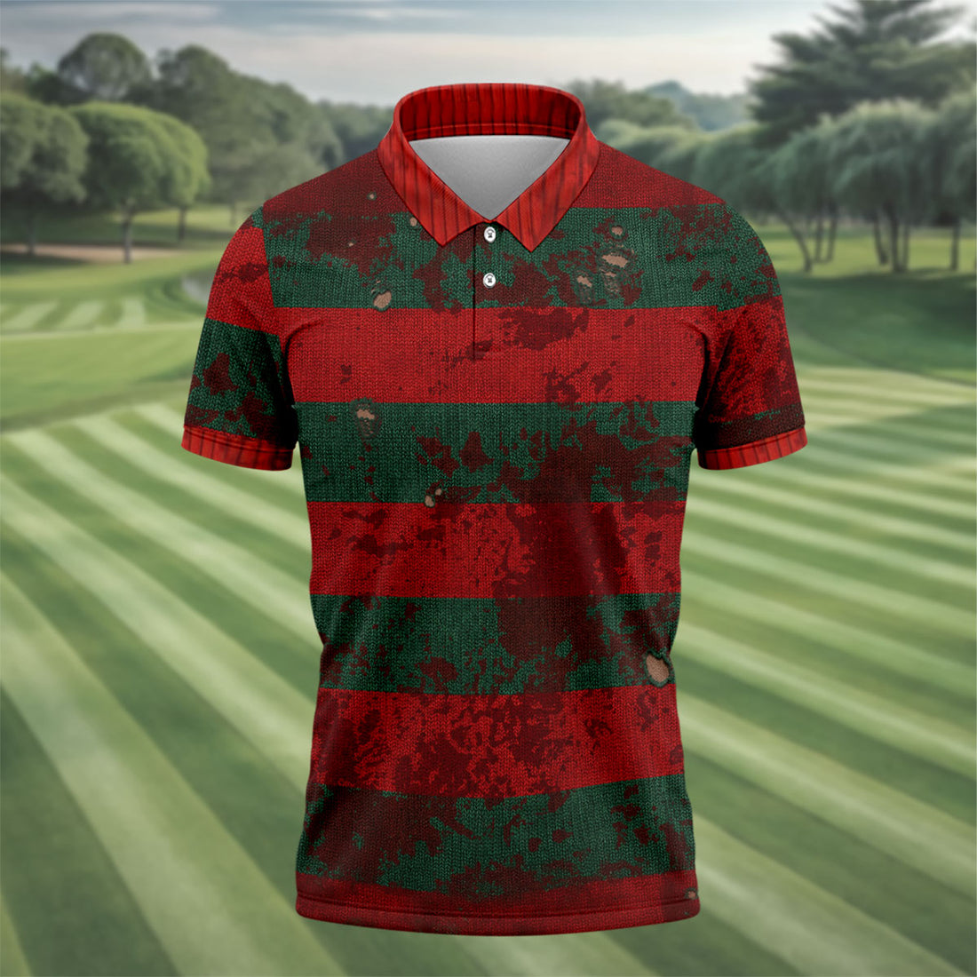 Distressed Red Green Horror Character Halloween Shirt, Men's Golf Shirt, Hawaiian Golf Shirt