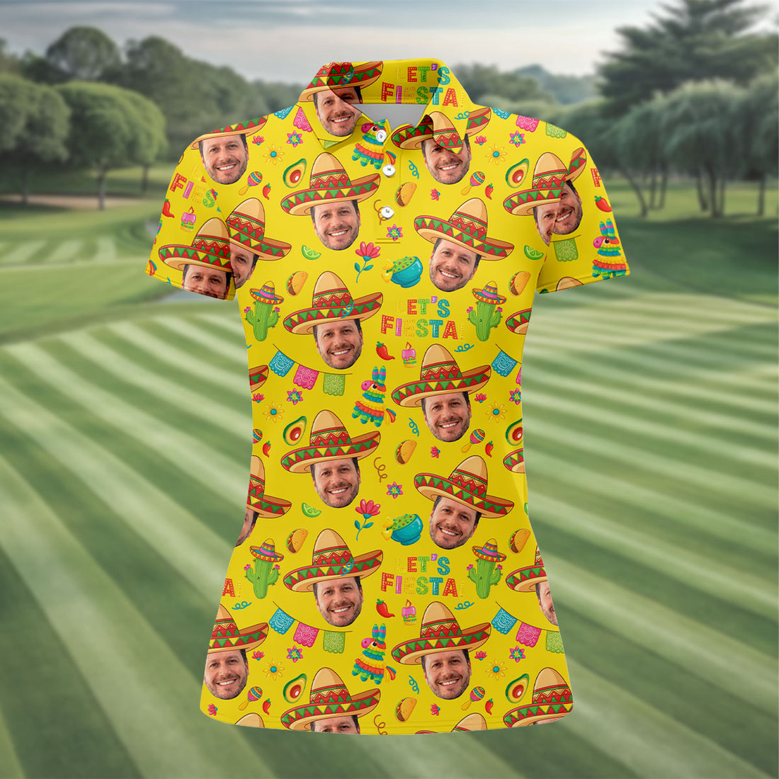 Let's Fiesta Cinco De Mayo Celebration Fiesta Themed Custom Face Yellow Golf Shirt For Women