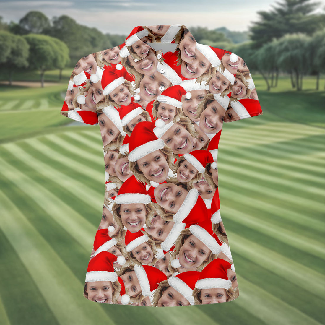 Funny Custom Face Christmas Golf Shirt, Women's Golf Shirts, Ladies Golf Polos, Christmas Golf Shirt