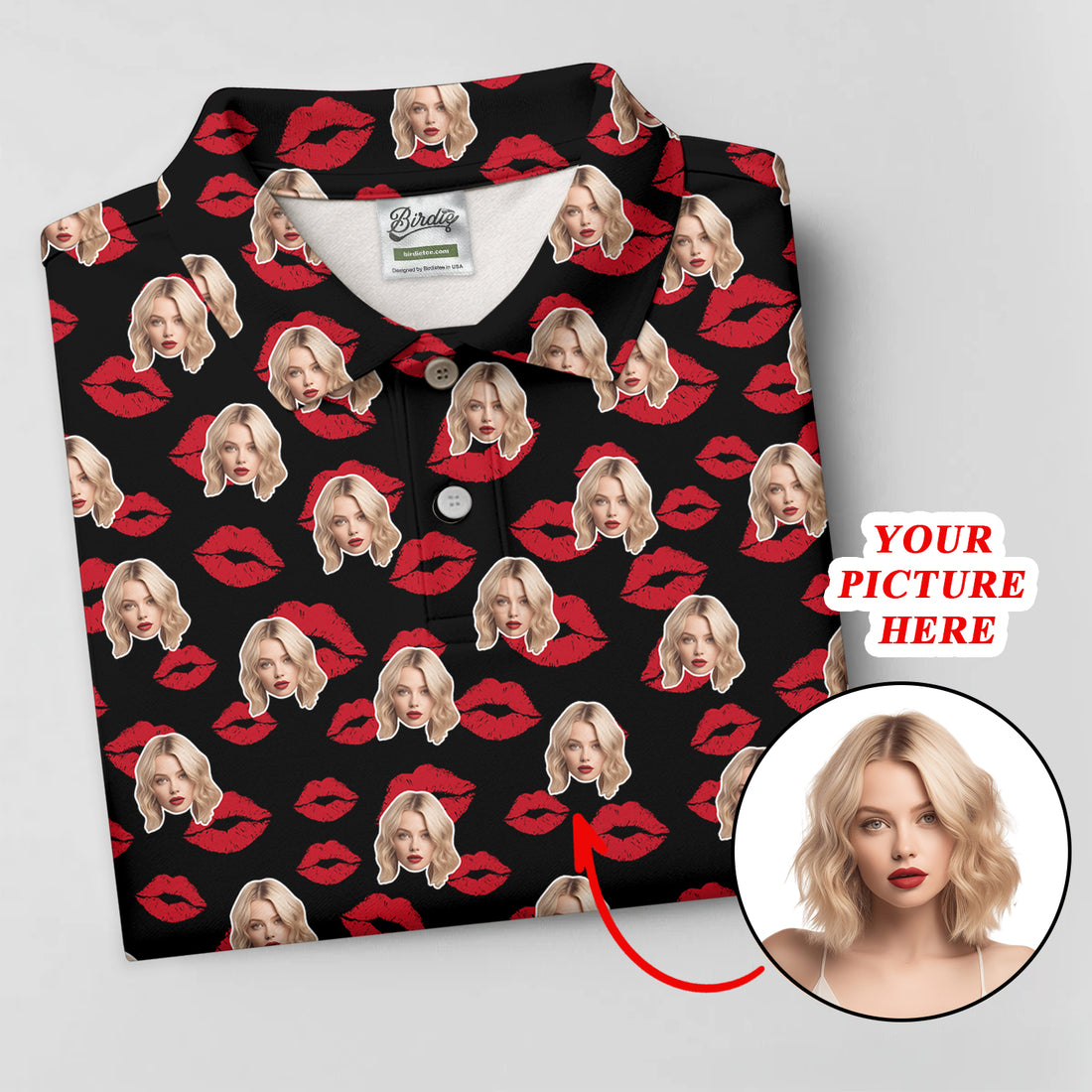 Kiss Lipstick Mark Custom Photo Golf Tops For Men, Valentines Golf Gift, Polo Shirts For Men