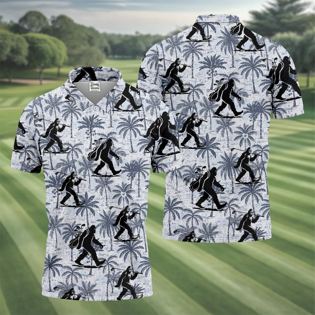 Funny Bigfoot Golf Hawaiian Shirt, Tropical Golf Shirts, Mens Golf Polo Shirts, Cool Golf Gifts