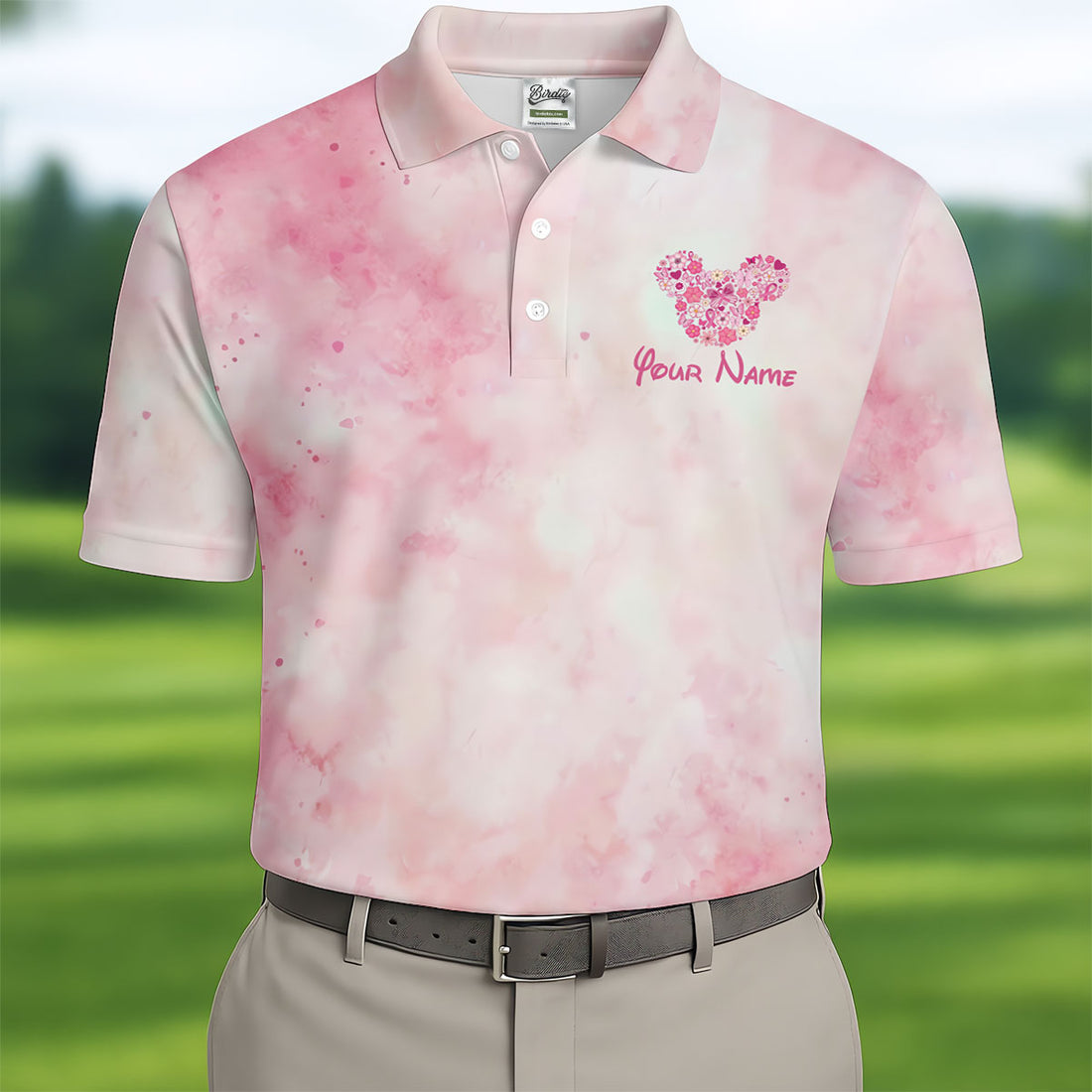 Custom Floral Heart Breast Cancer Polo Shirt, Golf Shirts For Men, Mens Golf Apparel