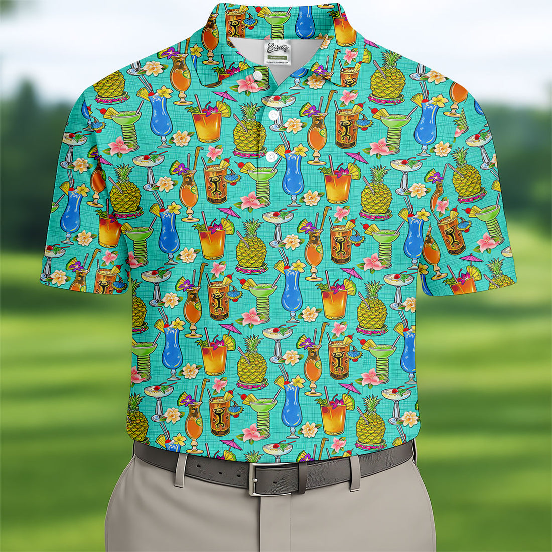Tropical Cocktail Summer Vibe Retro Golf Shirt, Golf Tops For Men, Polo Shirts For Men, Golf Shirts For Men