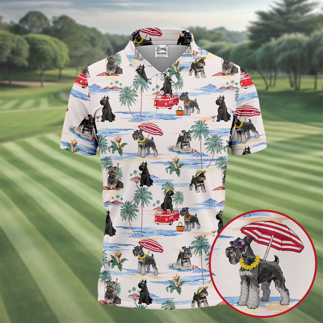 Schnauzer Beach Vacation Tropical Golf Polo Shirt, Hawaiian Golf Shirt, Golf Shirts For Men