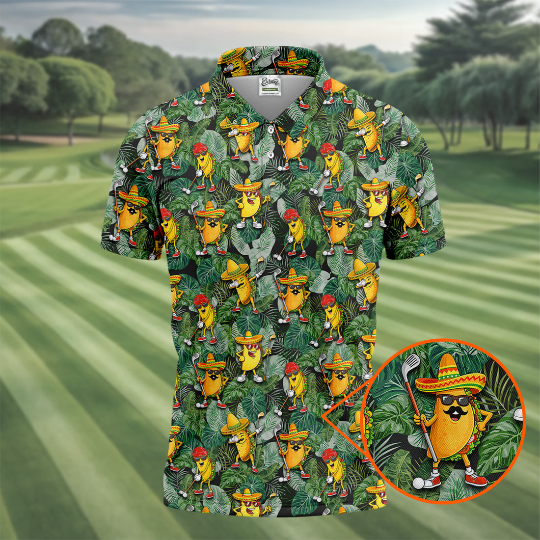 Funny Taco Golf Pose Tropical Men's Polo Shirt, Cinco De Mayo Fiesta Golf Shirt, Golf Shirts For Men