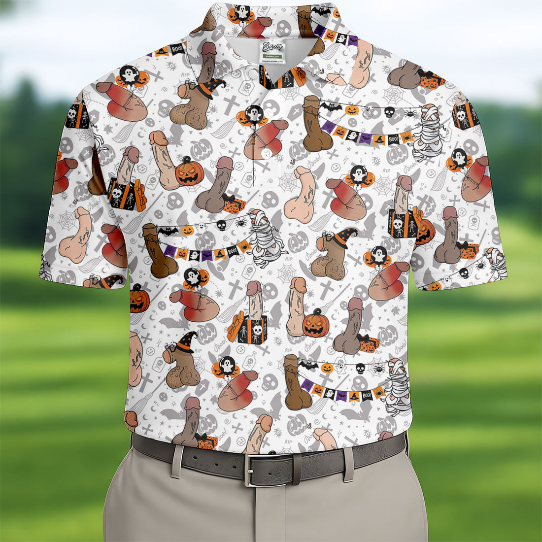 Funny Adult Halloween Pattern Hawaiian Polo Shirt, Polo Shirts For Men, Mens Golf Apparel