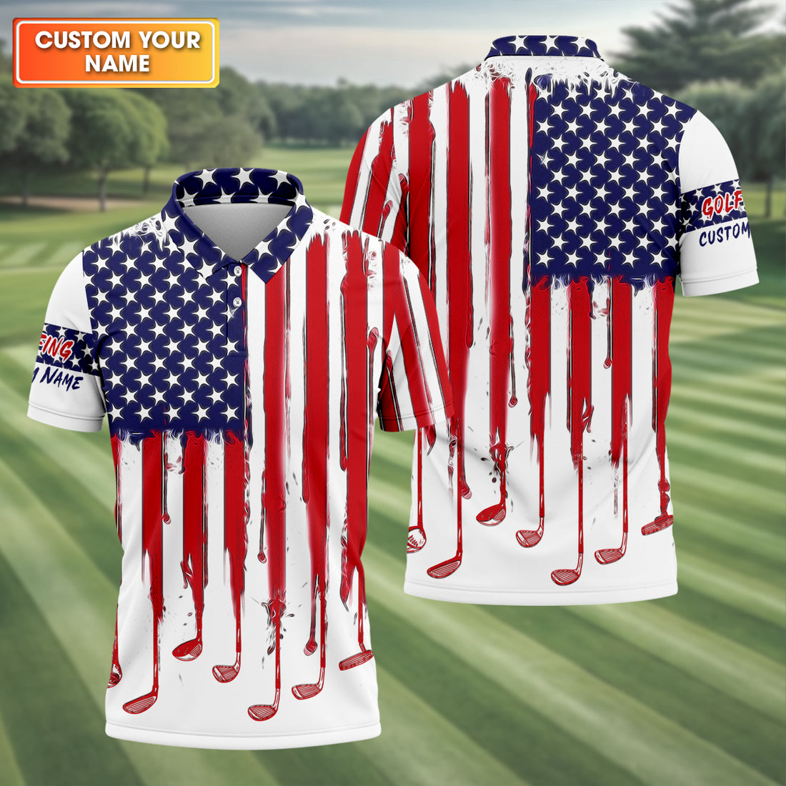 American Flag Custom Golf Polo Shirt, US Patriotic Pride Unisex Tropical Hawaiian Aloha Shirt, Summer Vacation