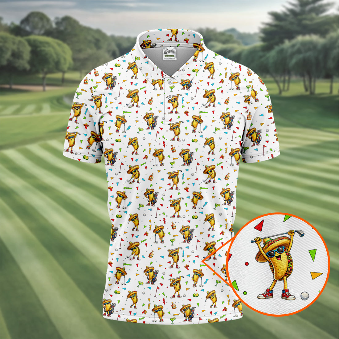 Fairway Fiesta Taco Margarita Mexico Theme White Golf Shirt, Men's Golf Shirts, Polo Shirts For Men