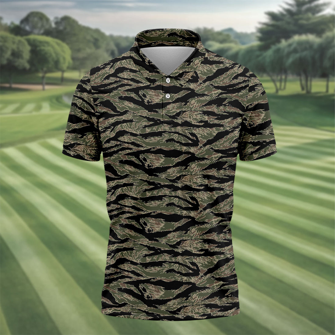 Rhodesian Tiger Stripe Camo Hawaiian Golf Shirt, Men's Golf Shirt, Polo Shirts For Men