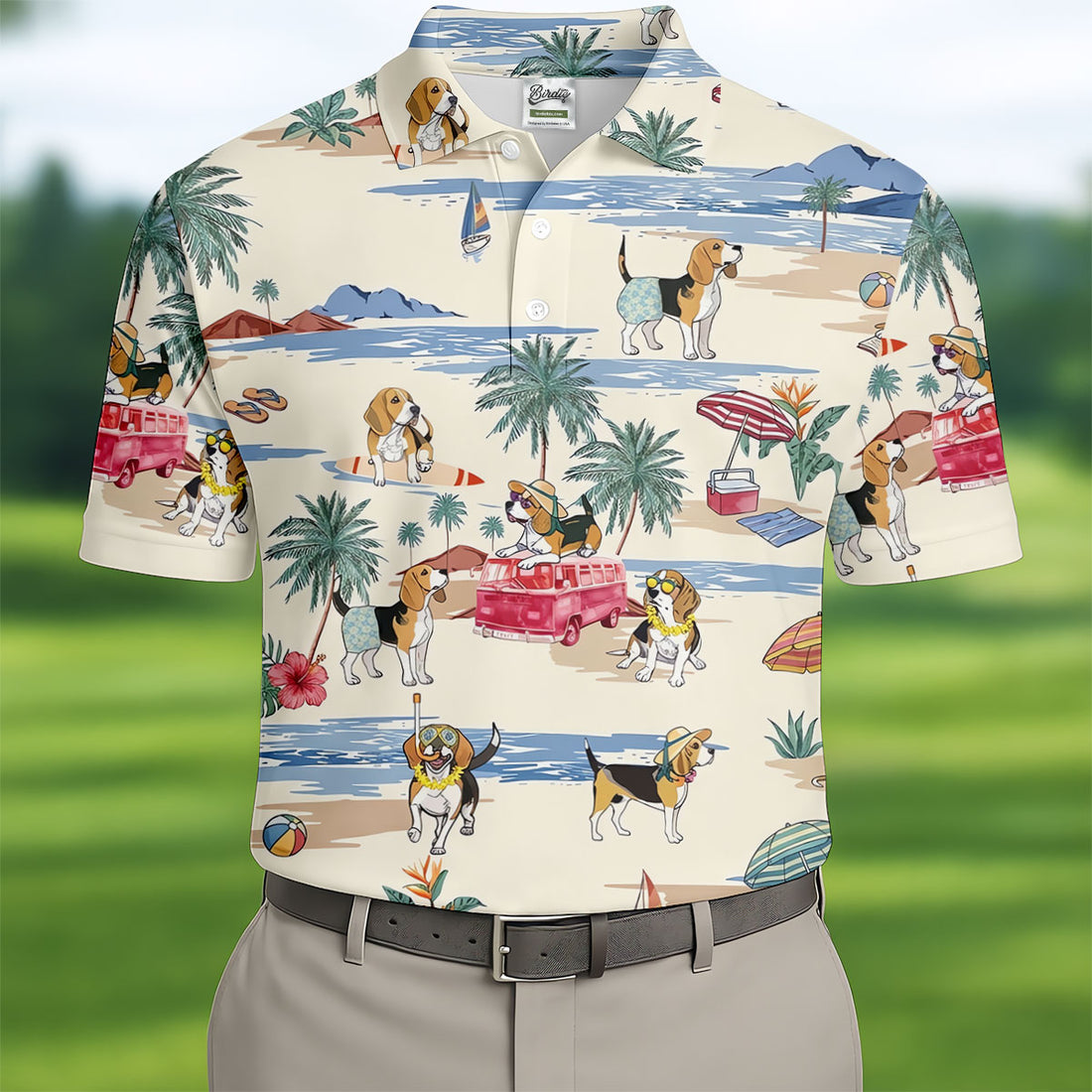 Cute Beagle Beach Vacation Tropical Golf Polo Shirt, Hawaiian Golf Shirt, Golf Shirts For Men