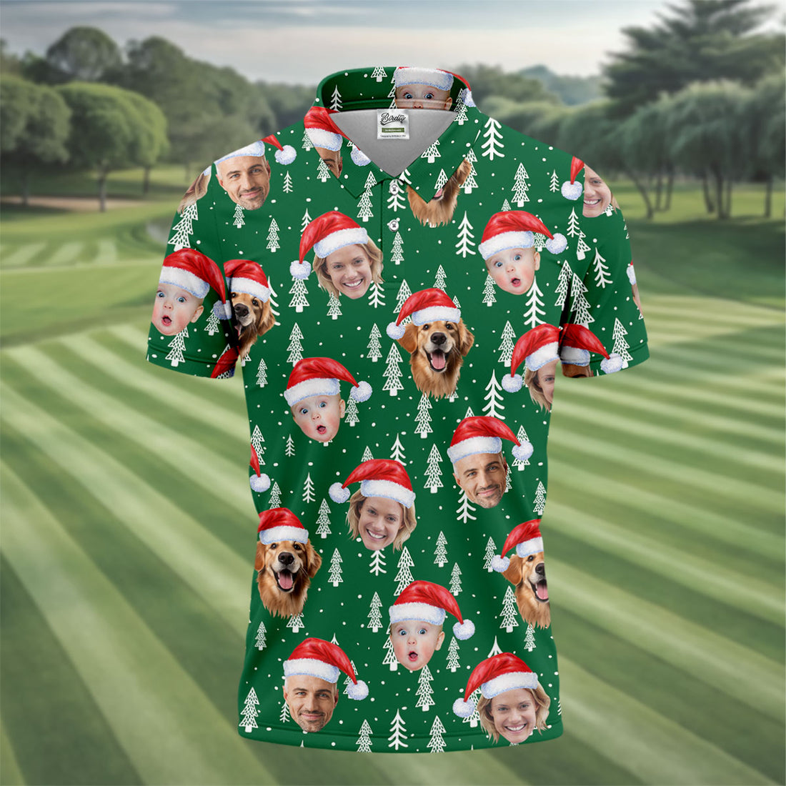 Custom Face Snow Pine Tree Green Golf Shirt, Christmas Golf Shirt, Polo Shirts For Men, Golf Gift For Men