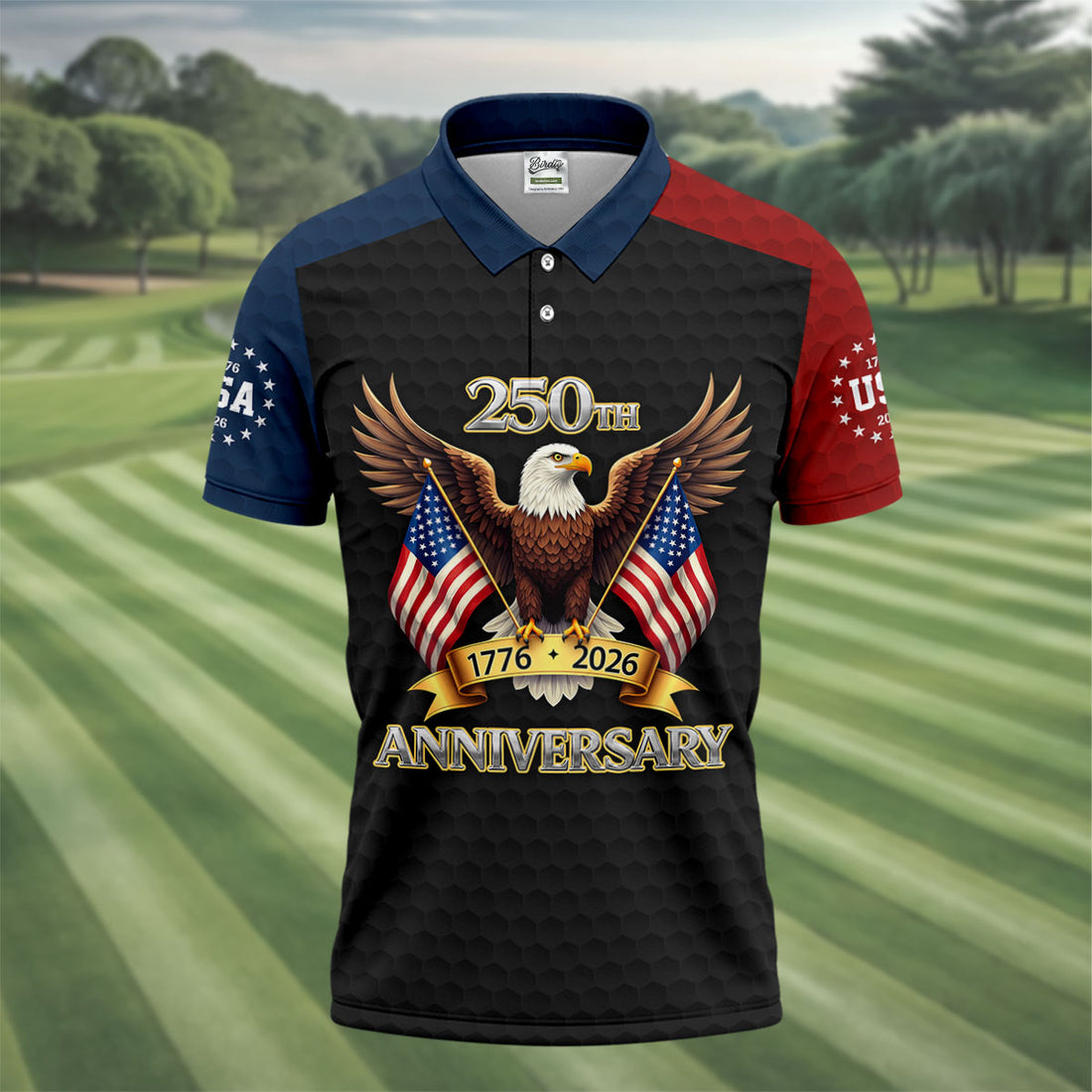 American Eagle Anniversary Men's 250 Years USA Patriotic Golf Shirt, 4th of July Golf Shirt