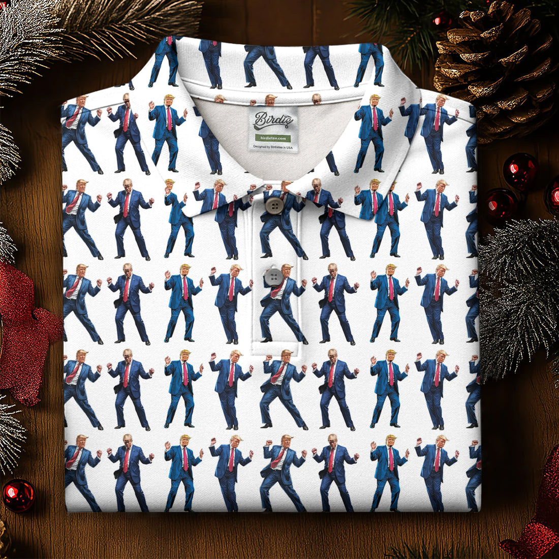 Christmas Trump Dancing Golf Tops For Men, Christmas Golf Polos Shirt, Men Golf Apparel