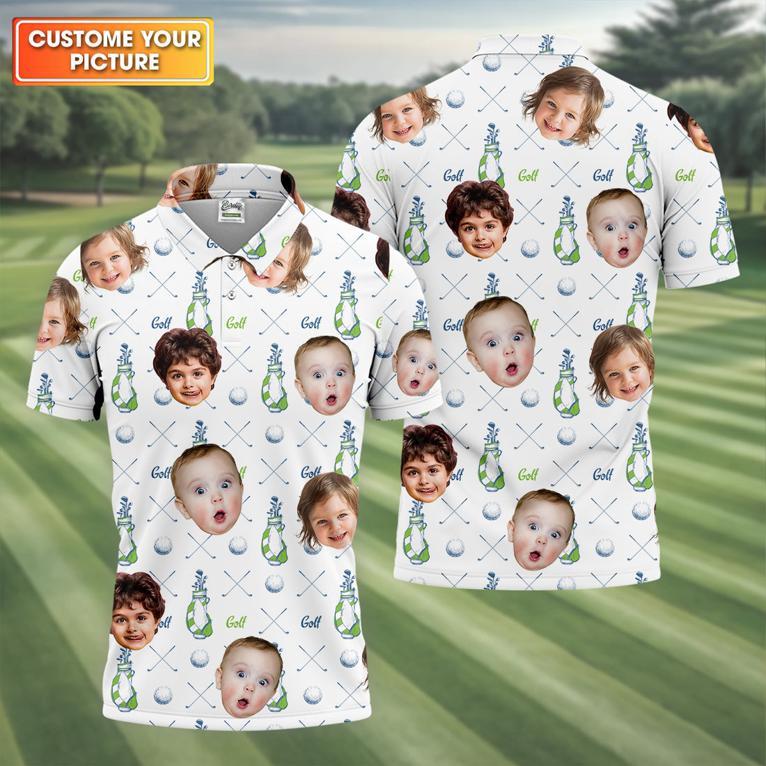 Custom Face Kids Photo Pattern Golf Shirt, Funny Polo Golf Shirt, Dad Golf Shirt For Christmas