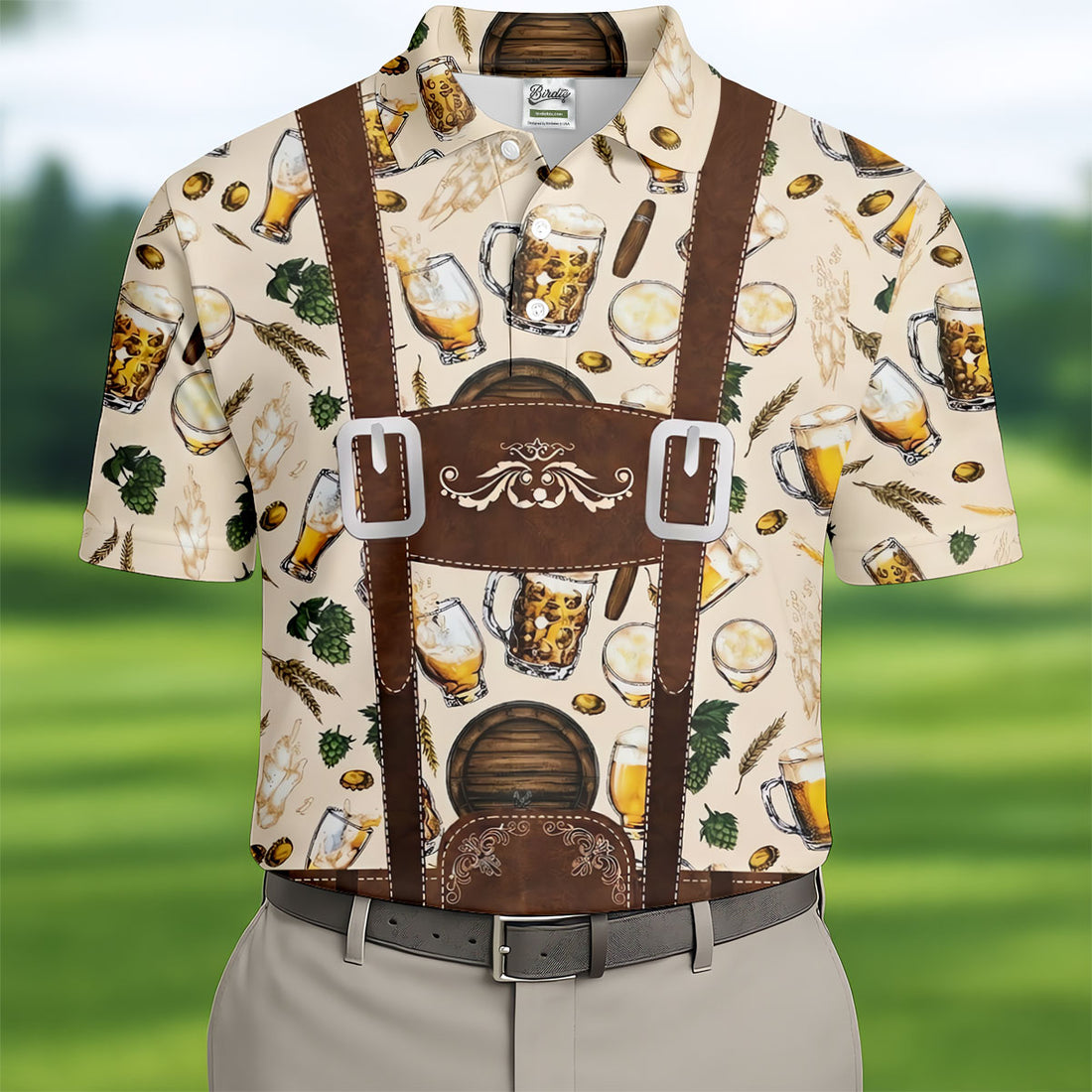 Oktoberfest Lederhosen Beer Pattern Golf Polo Shirt, Hawaiian Golf Shirt, Mens Golf Polo
