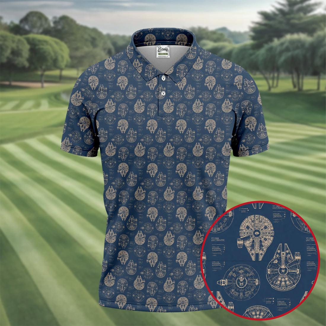 Vintage Spaceship Blueprint Halloween Golf Polo Shirt, Sci Fi Costume Shirt, Mens Golf Polo
