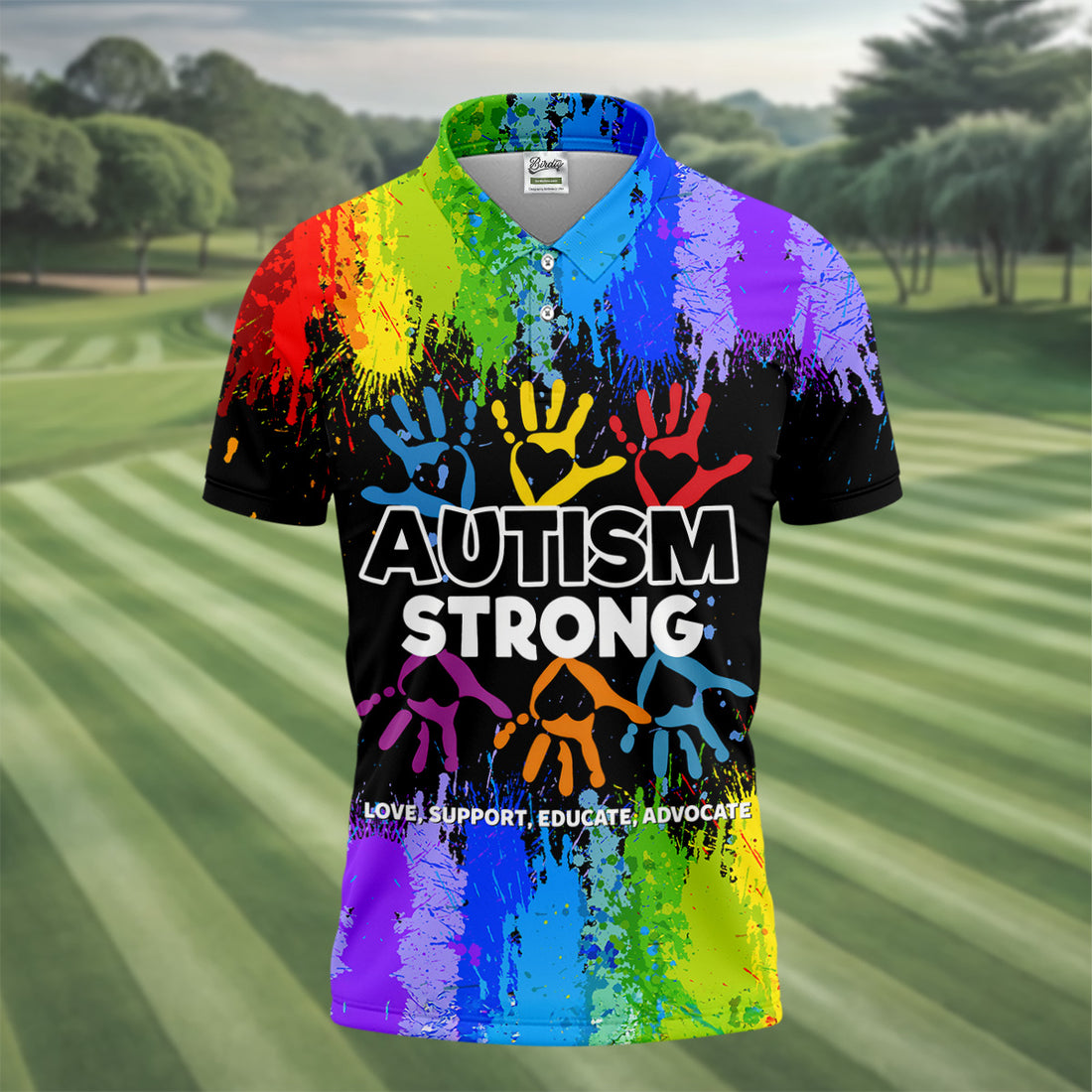 Autism Strong Rainbow Paint Splatter Golf Tops For Men, Autism Awareness Colors Golf Shirts For Men