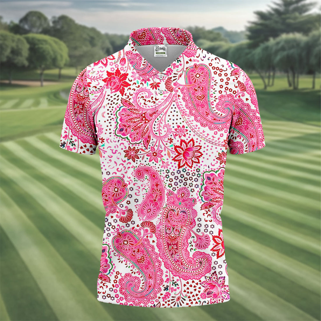 Pink Paisley Floral Pattern Golf Shirt, Mens Golf Shirts, Hawaiian Golf Shirt, Golf Apparel For Men