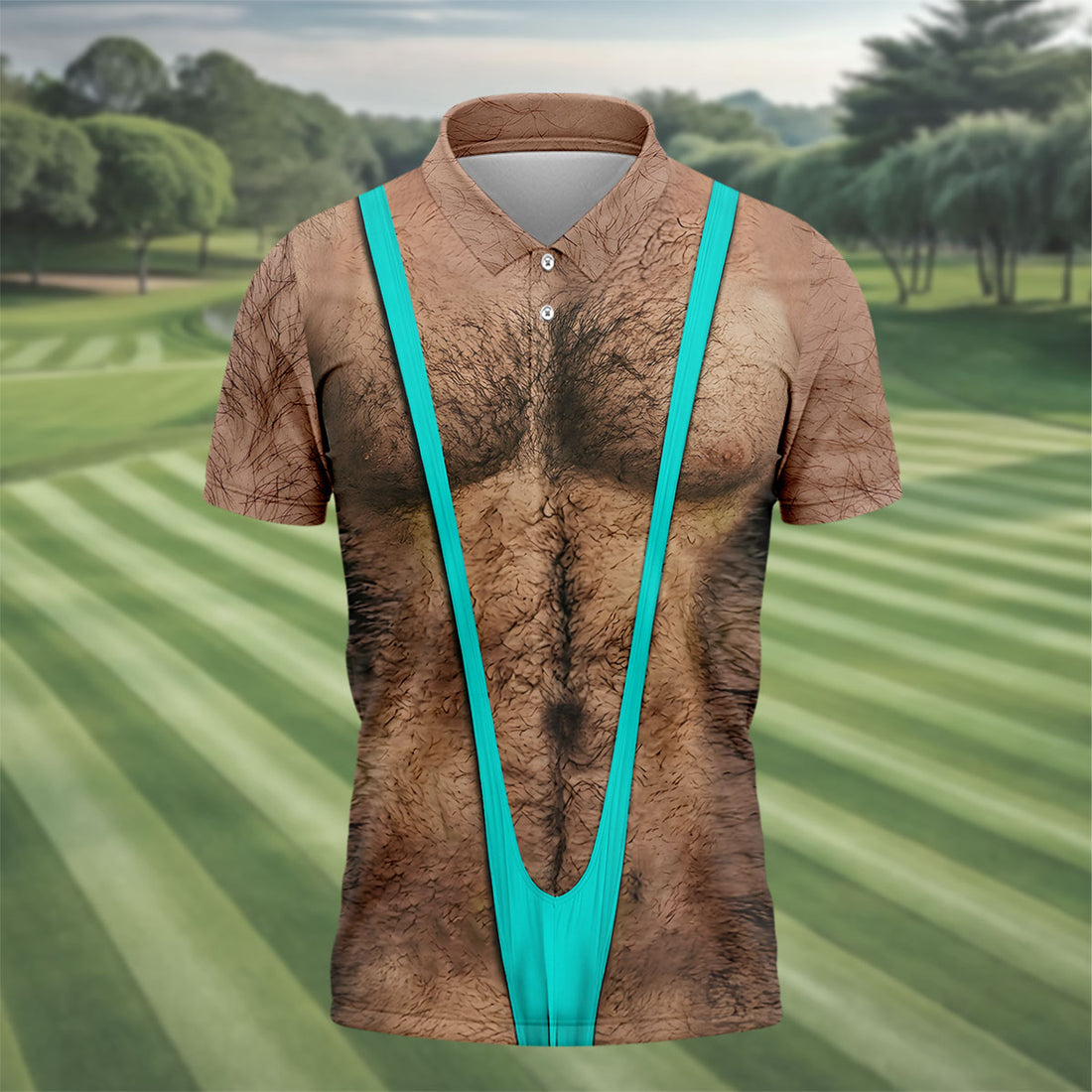 Funny Hairy Chest Turquoise Suspender Golf Shirt, Funny Golf Shirt, Men's Golf Shirt, Polo Shirts For Men (Copy)