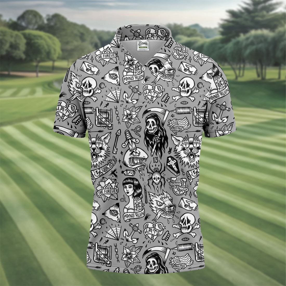 Mans Ruin Horror Theme Hawaiian Golf Shirt, Halloween Vibe Men's Golf Shirt, Polo Shirts For Men