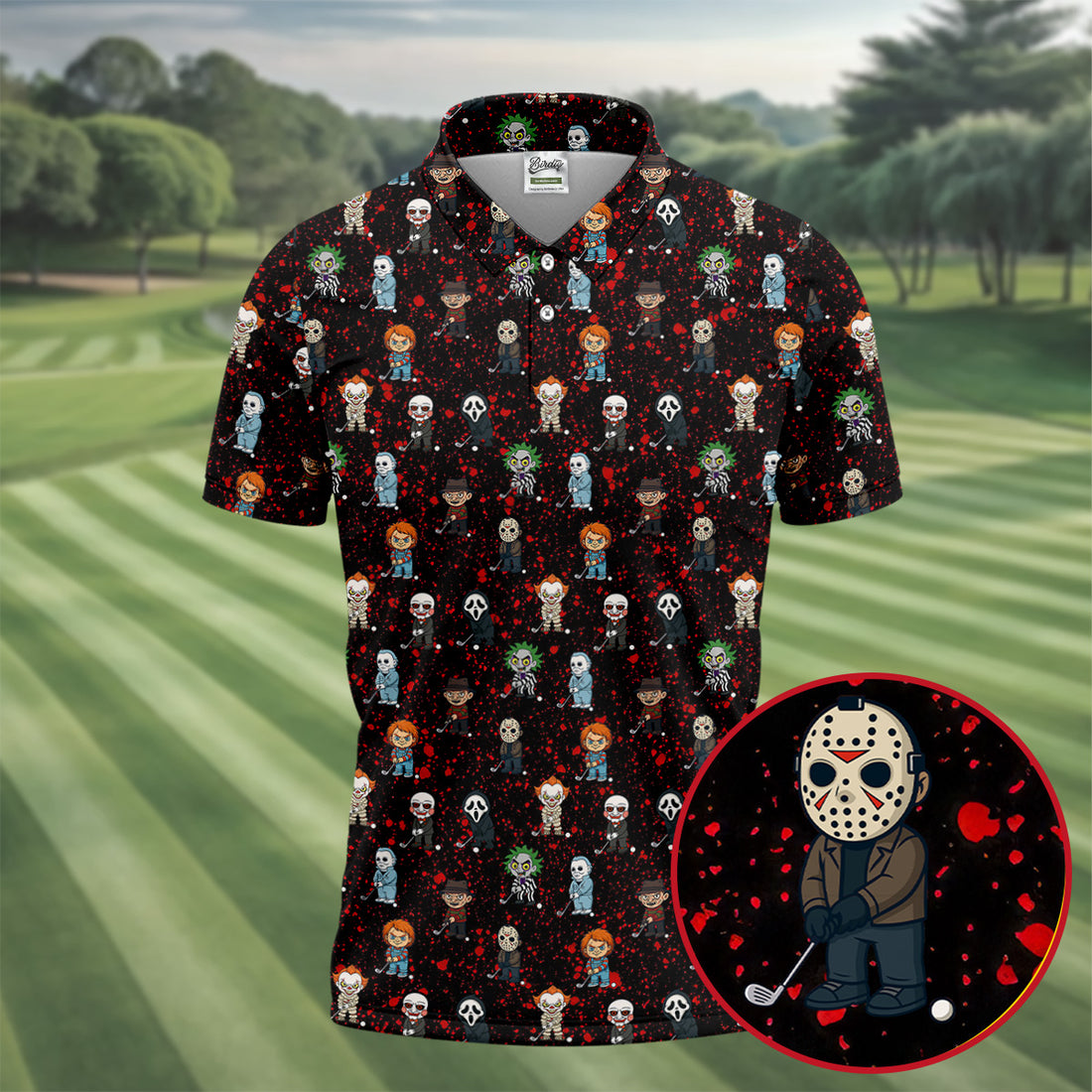 Halloween Horror Character Golf Polo Shirt, Men's Golf Polo, Halloween Golf Shirt